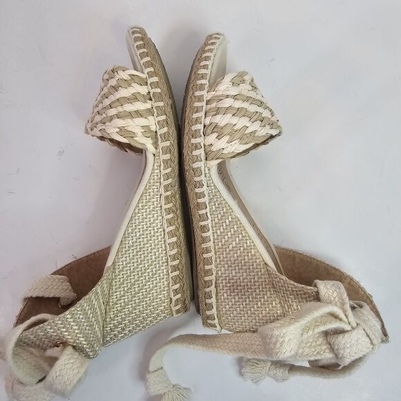 Womens Amiani Espadrille Wedge Sandals Sz 10 Cream Ankle Tie Strap Casual S0116 - Picture 5 of 9